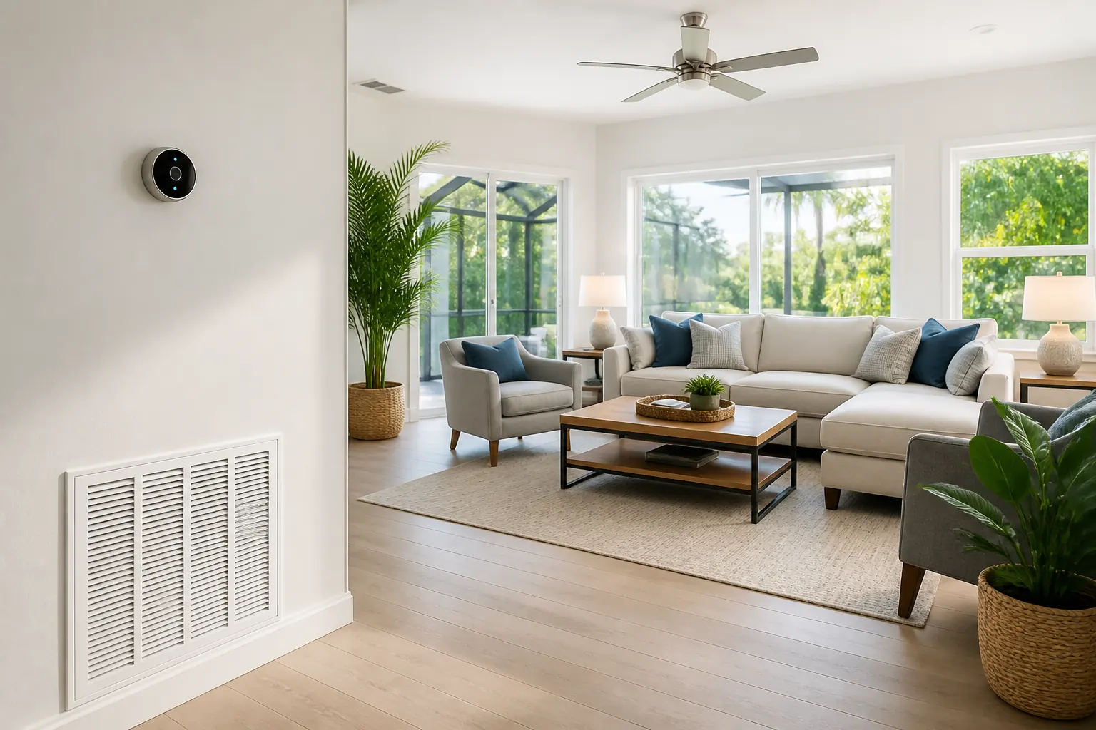 Comfortable home living room with clean indoor air